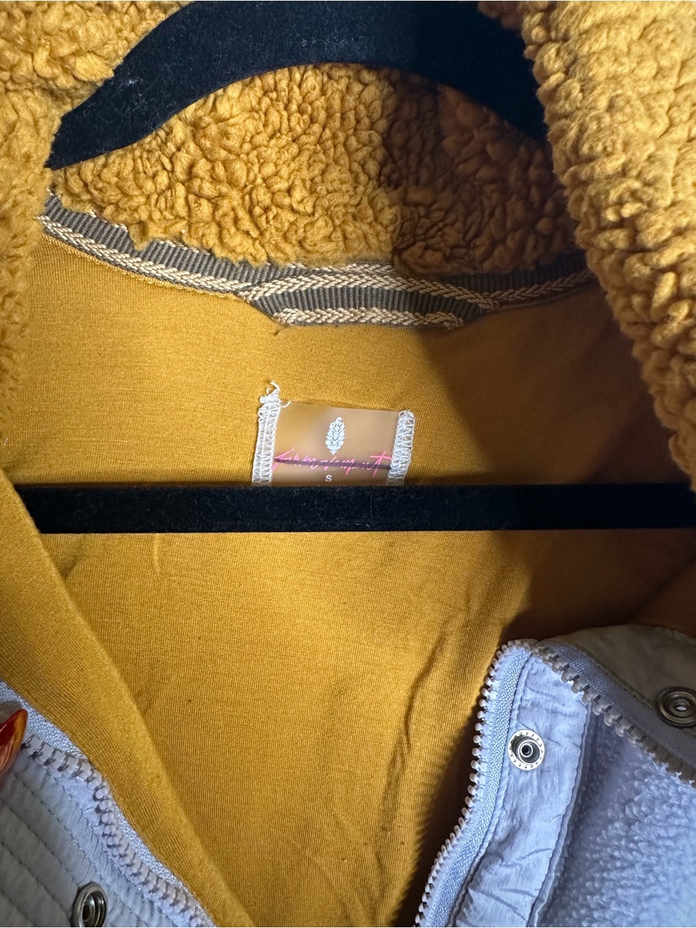 Free People Movement Cozy Mustard Sherpa Pullover with Light blue Accents small - Picture 3 of 8
